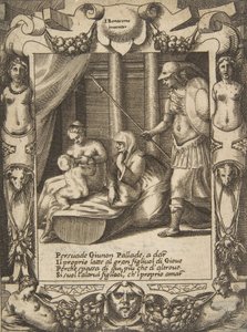 جونو يقنع أثينا بإرضاع هرقل الشاب ، في إطار مفصل ، من ... ، 1531-1576. بواسطة جوليو بوناسون