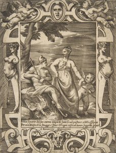 كوكب المشتري على اليسار في شكل راعي برفقة منيموسيني ، داخل elabo ... ، 1531-1576. بواسطة جوليو بوناسون