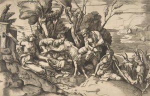 جوبيتر يرضع من الماعز أمالثيا ، 1531-1576. بواسطة جوليو بوناسون