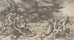 نبتون يهدئ العاصفة التي أثيرت ضد أسطول إينيس ، 1531-1576. بواسطة جوليو بوناسون