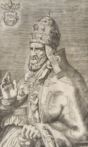 صورة البابا مارسيلوس الثاني ، مرفوعة اليد اليمنى متجهة إلى اليسار ، كاليفورنيا. 1555. بواسطة جوليو بوناسون