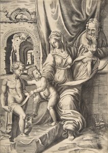 العائلة المقدسة والطفل الرضيع يوحنا المعمدان ، 1531-1576. ، 1531-1576. بواسطة جوليو بوناسون