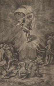 قيامة المسيح ، حاملاً راية في يده اليمنى ، والجنود يحيطون بـ ... ، 1561. بواسطة جوليو بوناسون