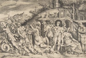 قصة جيسون ومديا على اليسار تحمل ابنها ، في الوسط ... ، 1531-1576. بواسطة جوليو بوناسون