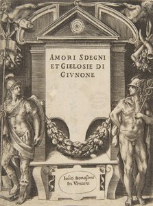 لوحة العنوان لسلسلة "Loves ، Rages and Jealousies of Juno" ، 1531-1576. بواسطة جوليو بوناسون