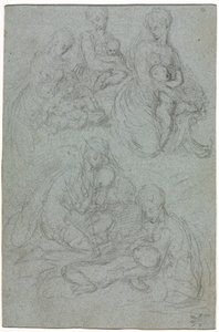 اسكتشات العذراء والطفل ، النصف الثاني 1500s. بواسطة جوليو كامبي