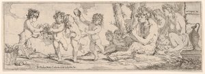 باشانال مع الساتير يعزف على العود ويحيط به أربع شخصيات ، يتطلعون نحو ... ، 1640-60. بواسطة جوليو كاربيوني