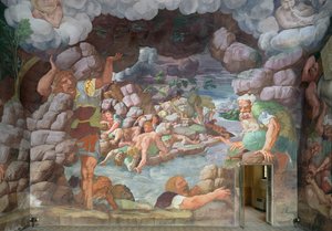 Sala dei Giganti ، تفاصيل تدمير العمالقة بواسطة صواعق المشتري ، 1536 لوحة جدارية تفاصيل 78482 بواسطة جوليو رومانو