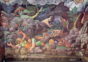 Sala dei Giganti ، تفاصيل تدمير العمالقة بواسطة صواعق المشتري ، 1536 لوحة جدارية تفاصيل 78482 بواسطة جوليو رومانو