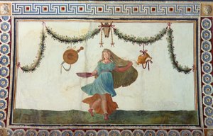 غرفة الكاميرا من Fregio di Amorini غرفة من كيوبيد إفريز التفاصيل من السقف الذي يصور امرأة تحمل وعاء ، 1520s فريسكو بواسطة جوليو رومانو