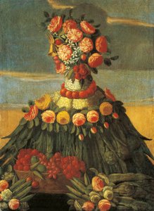 Italy, Florence, The Spring, basket of cherries with flowers بواسطة جوزيبي (من أتباع) Arcimboldo