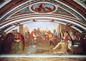 جاليليو جاليلي (1564-1642) يوضح قانون الجاذبية بحضور جيوفاني دي ميديشي (1543-1562) ، لوحة جدارية لجوزيبي بيزولي (1784-1855) ، تريبيون غاليليو ، فلورنسا ، إيطاليا