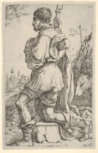 القديس روش راكعًا على حجر ، من جانبه مع كلبه خلفه وبلدات ... ، 1620-30.