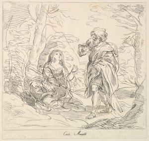 امرأة جالسة ورجل ملتح في منظر طبيعي ، 1740-1802.