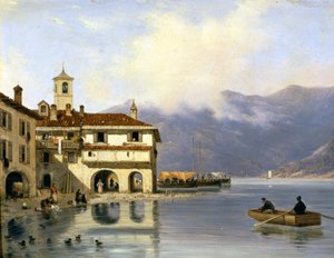 كومو. شاطئ وميناء ميناجيو (1850). الرسم بواسطة كانيلا. ميناجيو (كومو).