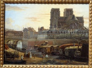 جسر سانت تشارلز ، وفندق ديو ، وآرشيفتشي ونوتردام من Quai de la Tournelle في باريس. لوحة جوزيبي كانيلا (1788-1847) EC.ITAL.