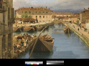 منظر لقناة نافيجليو من جسر سان ماركو في ميلانو ، 1834