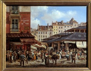 منظر هالز في باريس لوحة على الورق المقوى رسمها جوزيبي كانيلا (1788-1847) 1828. خافت 0،14 x 0،19 م باريس ، متحف كارنافالي