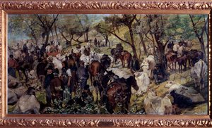 The market in San Godenzo, Tuscany (oil on canvas بواسطة جوزيبي فاتوري