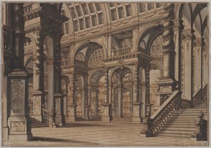 قاعة مقببة ضخمة مع درج بواسطة Giuseppe Galli Bibiena