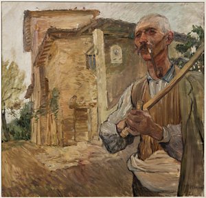 رجل مع أنبوب (زيت على قماش)