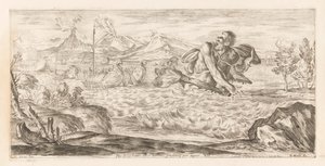 Polyphemus achtervolgt de vloot van Aeneas هنا Polyphemus موجود ، بشع ، يخطو عبر السهل (العنوان على الشيء) Omzwervingen van Aeneas (عنوان المسلسل) لوحة L