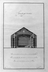 كأس معماري لمسرح لا سكالا بواسطة جوزيبي بيرماريني (1734-1808) حوالي 1776-1778 ميلانو ، إيطاليا (رسم معماري لمسرح ألا سكالا بواسطة بيرماريني ، ميلان ، إيطاليا) نقش بواسطة جوزيبي بيرماريني