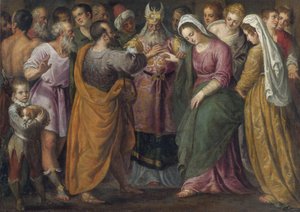 زواج مريم ويوسف - زواج مريم ويوسف بواسطة سالفياتي ، جوزيبي (1520-1575). زيت على قماش ، مقاس: 116 ، 8 × 164 ، مجموعة خاصة بواسطة جوزيبي ديلا بورتا سالفياتي