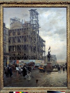 منظر لـ Place des Pyramides في باريس عام 1875 يعبر الباريسيون الساحة بالقرب من موقع بناء. لوحة جوزيبي دي نيتيس (1846-1894) 1875 صن. 0،92 × 0،74 م. باريس ، متحف أورسيه بواسطة جوزيبي أو جوزيف دي نيتيس