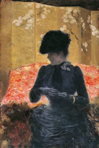 Woman on red sofa بواسطة جوزيبي أو جوزيف دي نيتيس