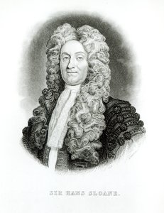 السير هانز سلون (1660-1753) منقوش بواسطة ويليام هوم ليزارز (1788-1859) لمذكرات سلون في مكتبة جاردين الطبيعية ، من 1833 إلى 45 بواسطة غودفري كنيلر