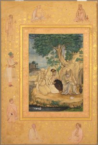 صفحة من ألبوم شاه جهان الراحل: Prince and Ascetics، c. 1630.
