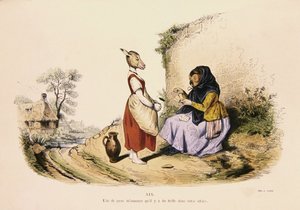 "بومة تحكي ثروة حمار" ، رسم كاريكاتوري من سلسلة "Les Metamorphoses du Jour" ، أعيد طبعه عام 1854 (نقش ملون) بواسطة جراندفيل