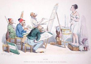 "النموذج مصمم بشكل مثالي لتوفير الإلهاء" ، كاريكاتير من سلسلة Les Metamorphoses du Jour ، أعيد طبعه عام 1854 (نقش ملون) بواسطة جراندفيل