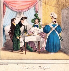 بطاقة معيشة المطعم: مخلل لشخصين ، دجاج بارد 1831-32 (طباعة حجرية) بواسطة جراندفيل