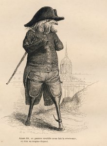 الديك غير صالح أمام فندق des invalides في باريس. المقالات القصيرة موضحة بواسطة JJ Granville. وقع النقش أندرو وبيست وليلوار في الجزء بعنوان "أطباء أنيماوكس" كتبه بيير برنارد في "مشاهد من الحياة الخاصة والعامة للحيوانات". بواسطة جراندفيل