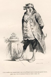 الصقر دمرته الثورات. المقالات القصيرة موضحة بواسطة JJ Granville. نقش توقيع بريفير في الجزء المعنون "ذكريات غراب قديم" كتبه بي جي ستال في "مشاهد من الحياة الخاصة والعامة للحيوانات". باريس ، ج. هيتزل وباولي