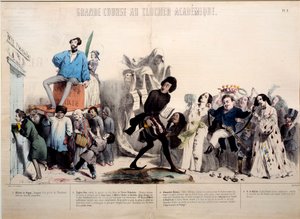 سباق كبير لبرج الجرس الأكاديمي. تم التعرف على الكتاب ألفريد دي فيني (1797-1863) ويوجين سو (1804-1857) ألكسندر دوماس (1802-1870) وأونوريه دي بلزاك (1799-1850). نقش جيرارد غراندفيل (1803-1847) بواسطة جراندفيل