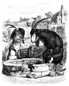 Le fox et le goat: خرافة كتبها لافونتين ورسومات غراندفيل.