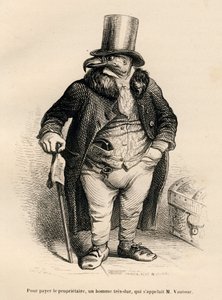 النسر في مالك العقار. المقالات القصيرة موضحة بواسطة JJ Granville. وقع النقش أندرو وبيست وليلوار في الجزء "تاريخ الأرنب" الذي كتبه بي جي ستال في "مشاهد الحياة الخاصة والعامة للحيوانات". باريس ، ج. هيتزل وبولين بواسطة جراندفيل