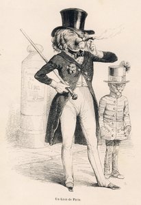 أسد باريس. المقالات القصيرة موضحة بواسطة JJ Granville. وقع النقش أندرو وبيست وليلوار في الجزء المعنون "رحلة أسد أفريقي في باريس" كتبه أونوريه دي بلزاك في "مشاهد الحياة الخاصة والعامة للحيوانات". باريس ، ج. هيتزل و بواسطة جراندفيل