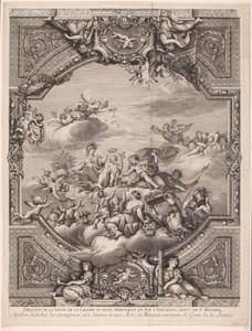 يوزع أبولو المكافآت ويتوج مينيرفا عبقرية فرنسا Apollon distirbuë des recompenses aux Sçiences et aux Arts، et Minerve couronne le Genie de la France (العنوان على الكائن) لوحات السقف في قصر فرساي (عنوان السلسلة) بواسطة جيرارد أودران