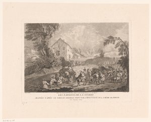 منظر طبيعي مع مجموعة عابرة من الجنود Les Fatigues de la Guerre (العنوان على الكائن) طبعات بعد أنطوان واتو (عنوان المسلسل) L