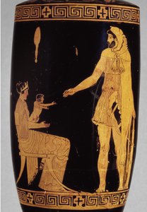 العلية lekythos ذات الشكل الأحمر تصور تفاصيل سيراميك Herakles من 100581 بواسطة اليونانية