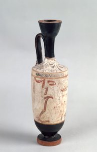 العلكة البيضاء العلية ليكيثوس تصور فتاة صغيرة تقدم قرابين جنائزية ، c.420 قبل الميلاد (الفخار) بواسطة اليونانية