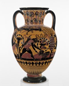 أمفورا شالسيديان ذات شكل أسود مع أوديسيوس تقتل ثراسيان ، c.540 قبل الميلاد (الطين)