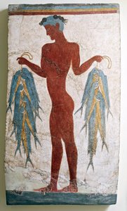 الحضارة اليونانية ، لوحة جدارية تصور صيادًا ، من أكروتيري ، ثيرا ، سانتوريني ، اليونان بواسطة المدرسة اليونانية