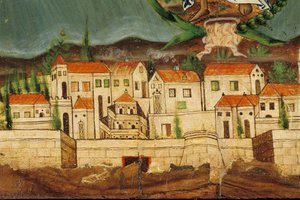 الحوض الذي يصور نهضة اليونان ، تفاصيل القسطنطينية ، من سيروس ، سيكلاديز (درجة حرارة البيض على الخشب) بواسطة المدرسة اليونانية
