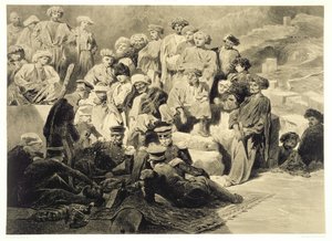 الوجبة العسكرية في أنقاض سيوخ ، داغستان ، اللوحة 69 من كتاب عن القوقاز ، نقشه سيليستين فرانسوا نانتويل (1813-1873) نشره ألفريد ليون لوميرسييه ، باريس ، 1847