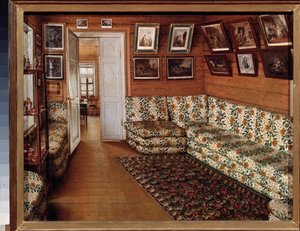 غرفة الاستقبال في منزل مانور - رسم غريغوري فاسيليفيتش سوروكا (1823-1863) ، زيت على قماش - الفن الروسي في القرن التاسع عشر - متحف الدولة المفتوح للتاريخ والفن ، بسكوف (روسيا) بواسطة Grigori Vasilievich Soroka